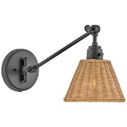 Hinkley Arti 10 1/4"H Natural Rattan Swing Arm Wall Sconce