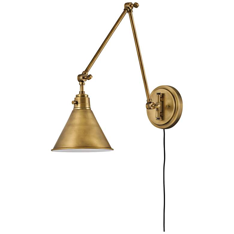 Image 1 Hinkley Arti 18 1/4 inch Heritage Brass Adjustable ArmPlug-In Wall Lamp