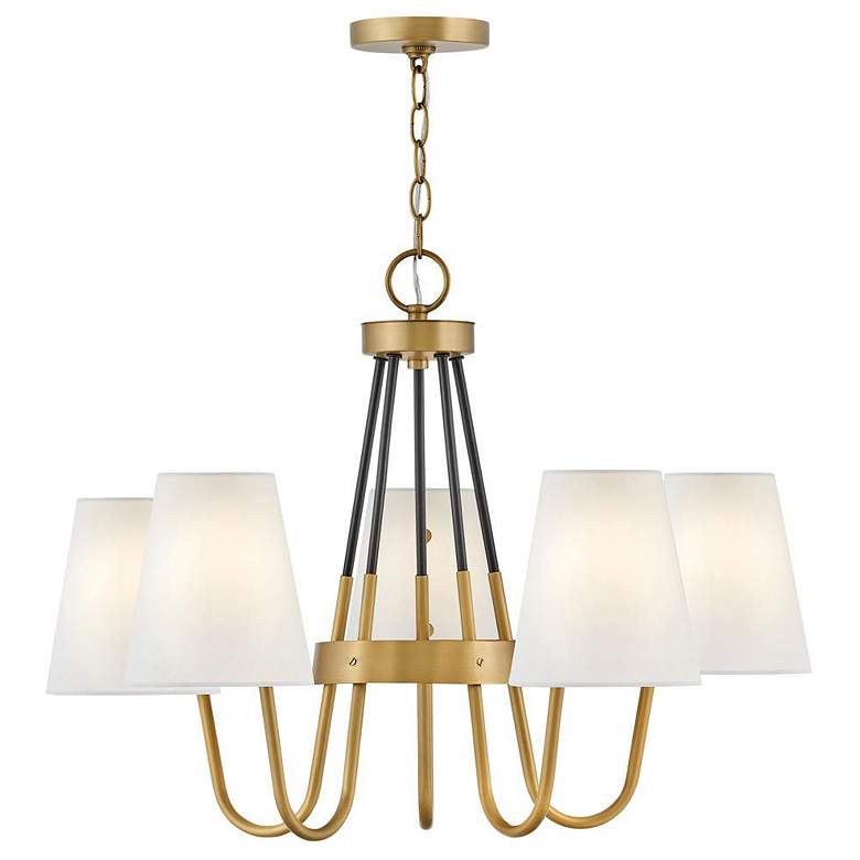 Image 1 Hinkley Aston 28 1/4" Wide Bent Arm Heritage Brass Shade Chandelier