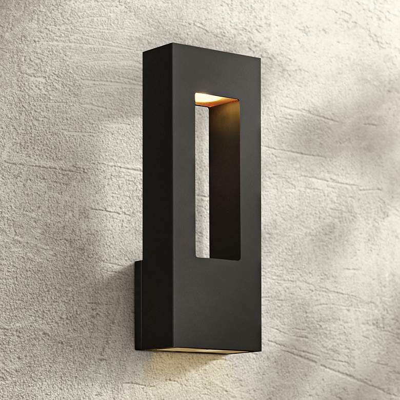 Hinkley Atlantis 16&quot; Black and Frosted Glass 2-LED Outdoor Wall Light
