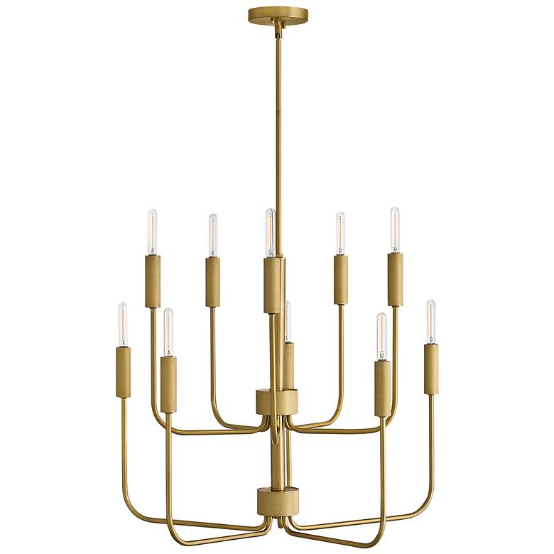 Image 2 Hinkley Austen 30" Lacquered Brass Tiered Modern Candelabra Chandelier more views