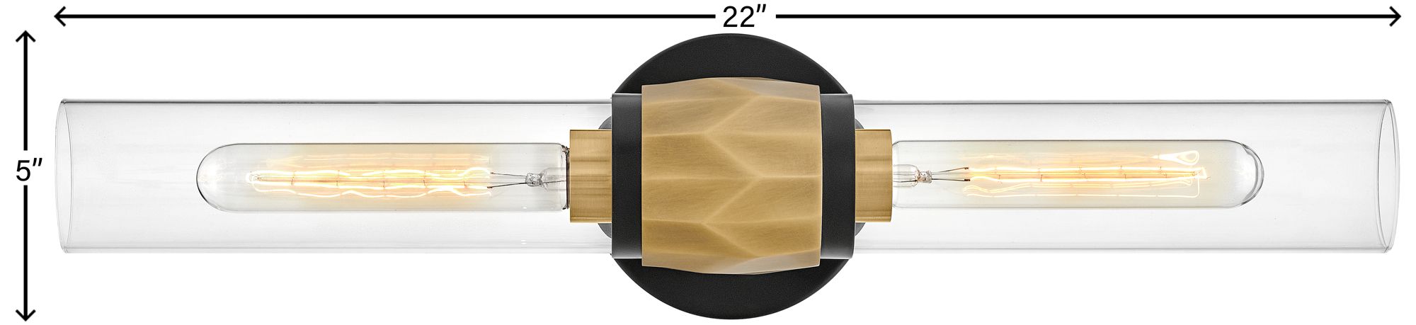 Hinkley - Bath Ellison Two Light Vanity- Black with Heritage Brass accents