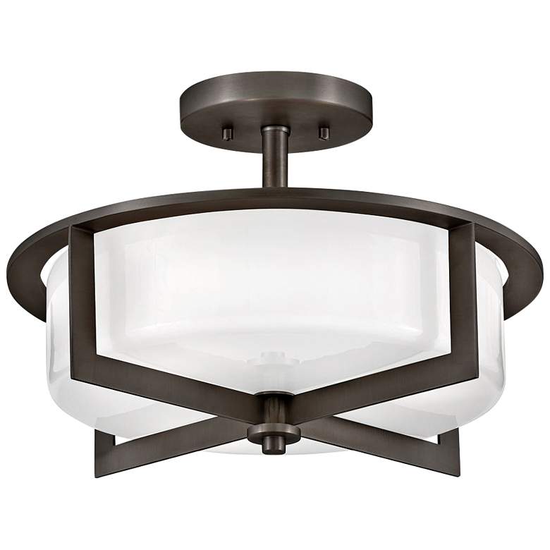 Image 1 Hinkley Baxley 15 1/4" Black Oxide White Glass Ceiling Light
