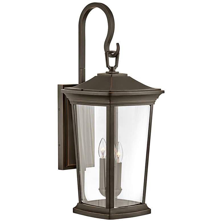 Image 1 Hinkley Bromley 30" Bronze Hook Arm 3-Light Outdoor Lantern Wall Light