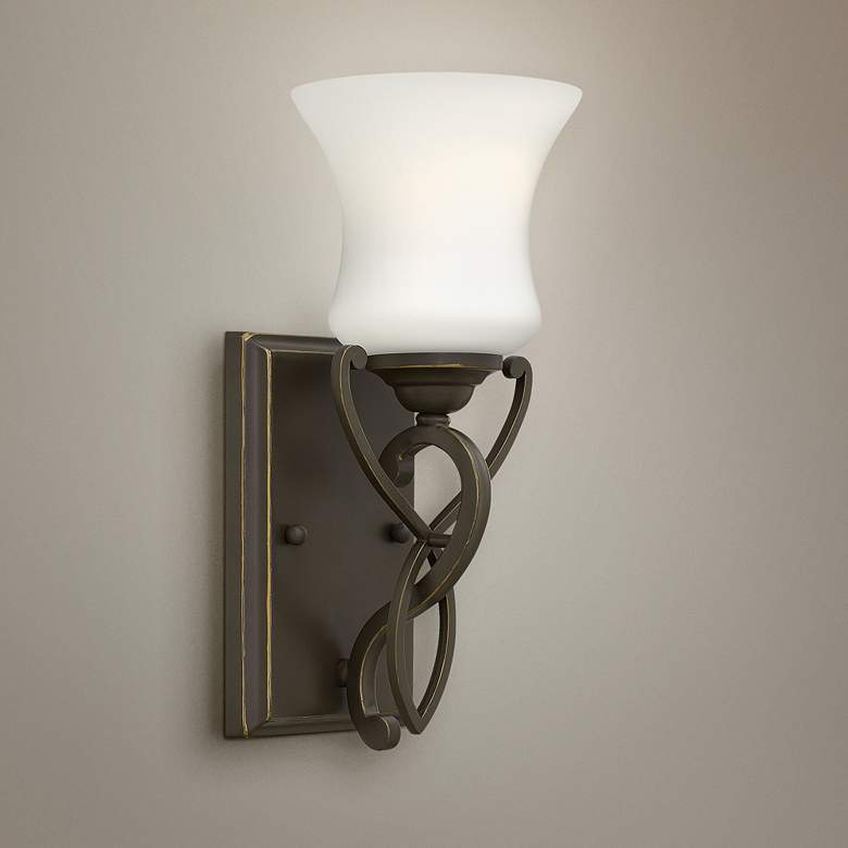 Image 1 Hinkley Brooke 11 1/2" Traditional Opal Glass Olde Bronze Wall Sconce