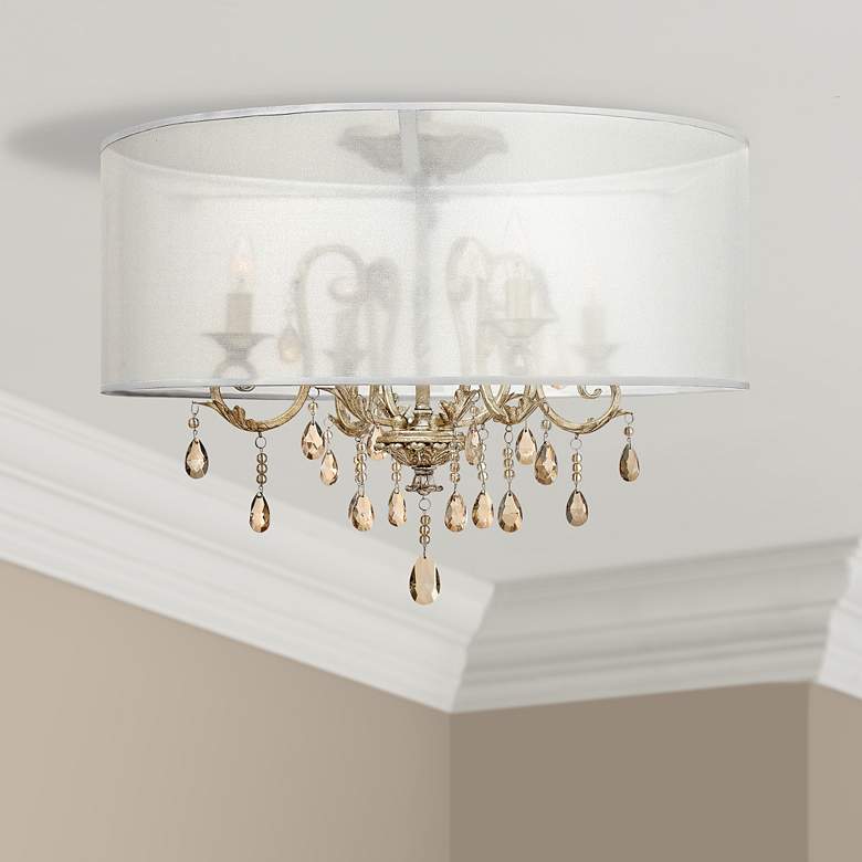 Image 1 Hinkley Carlton 24" Wide Silver Leaf Sheer Drum Shade Ceiling Light