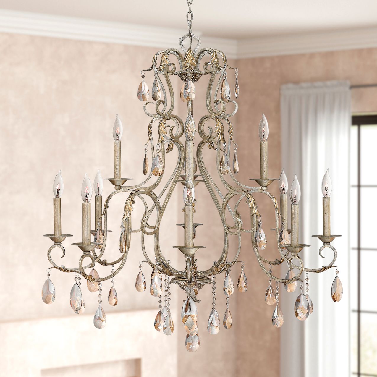 Image Hinkley Carlton 35" Wide Silver Leaf 12-Light Chandelier