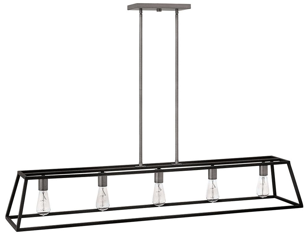 Hinkley Chandelier Fulton Large Five Light Open Frame Linear 50" Aged Zinc