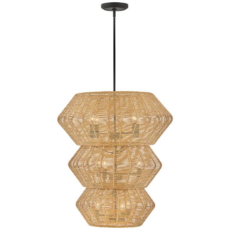 Image 1 HINKLEY CHANDELIER LUCA Double Extra Large Multi Tier Black /Rattan shade