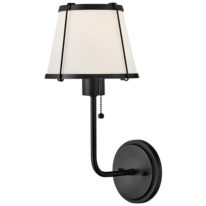 Image 1 Hinkley Clarke 15 3/4"H Black Wall Sconce w/ Off-White Linen