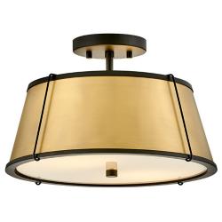 Hinkley Clarke 15" Wide Black Brass Metal Ceiling Light