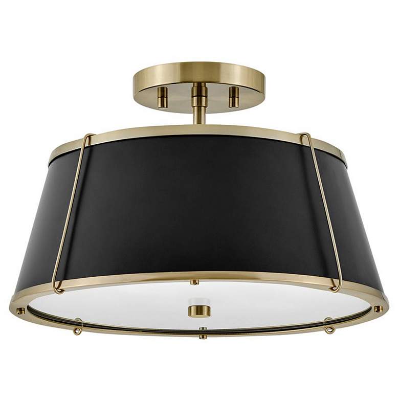 Image 1 Hinkley Clarke 15" Wide Brass with Black Shade Ceiling Light