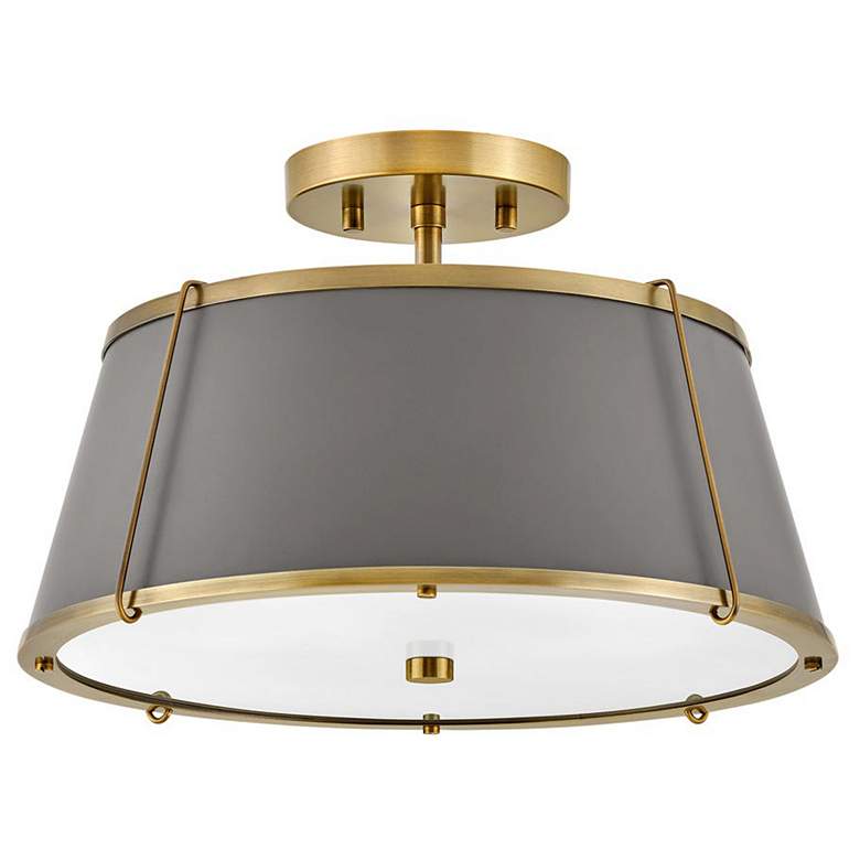Image 1 Hinkley Clarke 15" Wide Brass with Gray Shade Ceiling Light