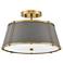 Hinkley Clarke 15" Wide Brass with Gray Shade Ceiling Light
