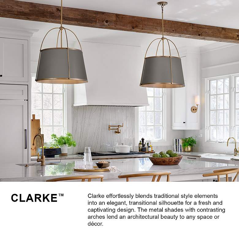 Image 3 Hinkley Clarke 15" Wide Brass with Gray Shade Ceiling Light more views