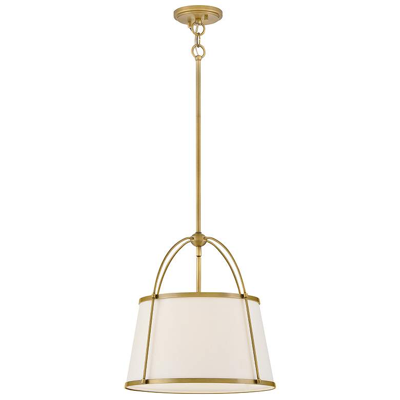 Image 1 Hinkley Clarke 16 1/4" Dark Brass White Linen Shade Pendant Light
