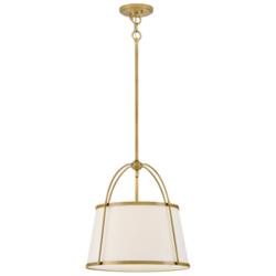Hinkley Clarke 16 1/4" Dark Brass White Linen Shade Pendant Light