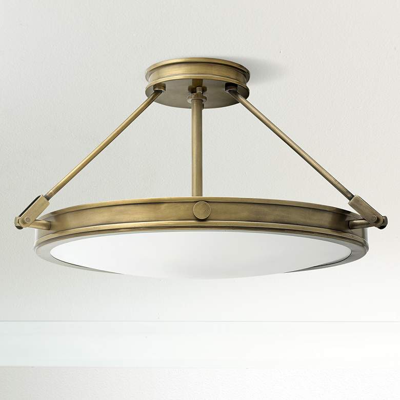 Image 1 Hinkley Collier 22" High Heritage Brass White Disc Ceiling Light