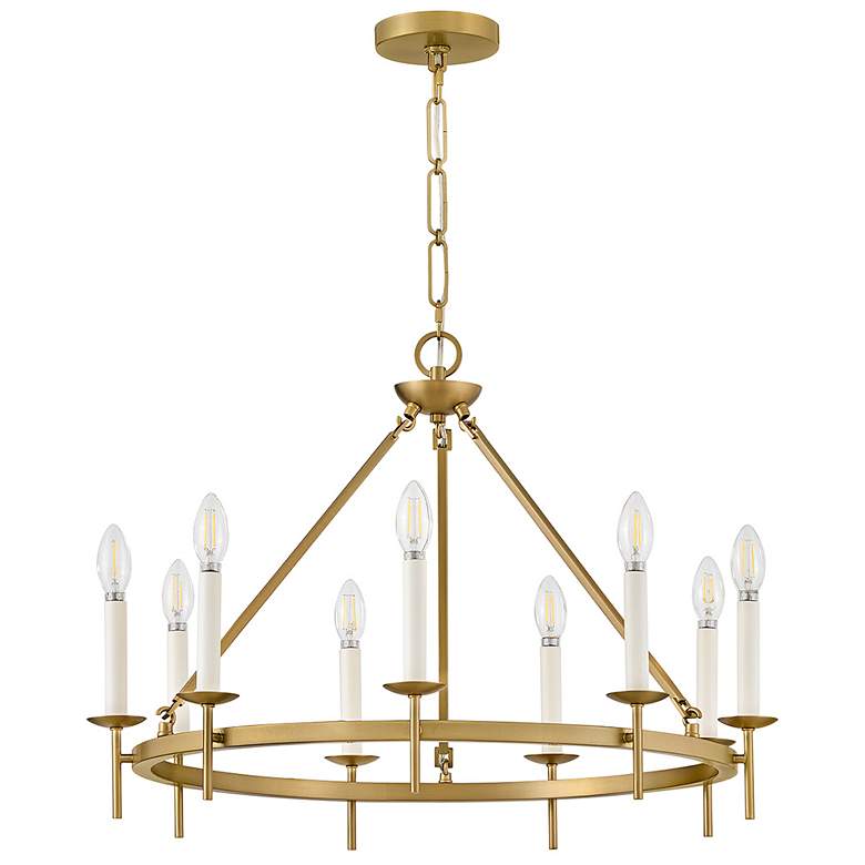 Image 2 Hinkley Copley 27 3/4"W Brass 9-Light Wagon Wheel Chandelier more views