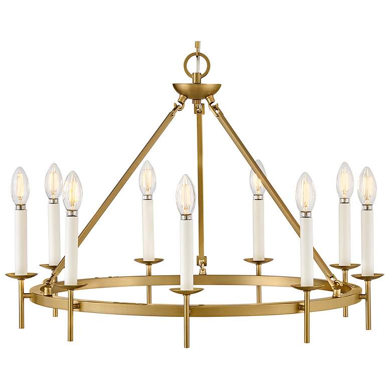 Image 4 Hinkley Copley 27 3/4"W Brass 9-Light Wagon Wheel Chandelier more views