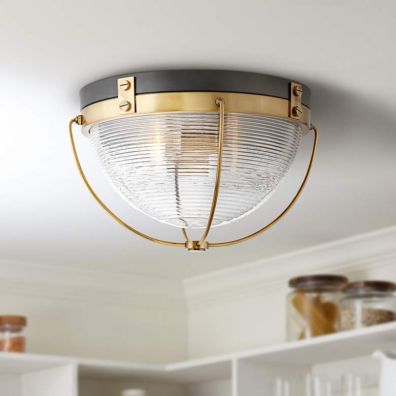 Image 1 Hinkley Crew 16" Wide Heritage Brass and Glass Dome Ceiling Light