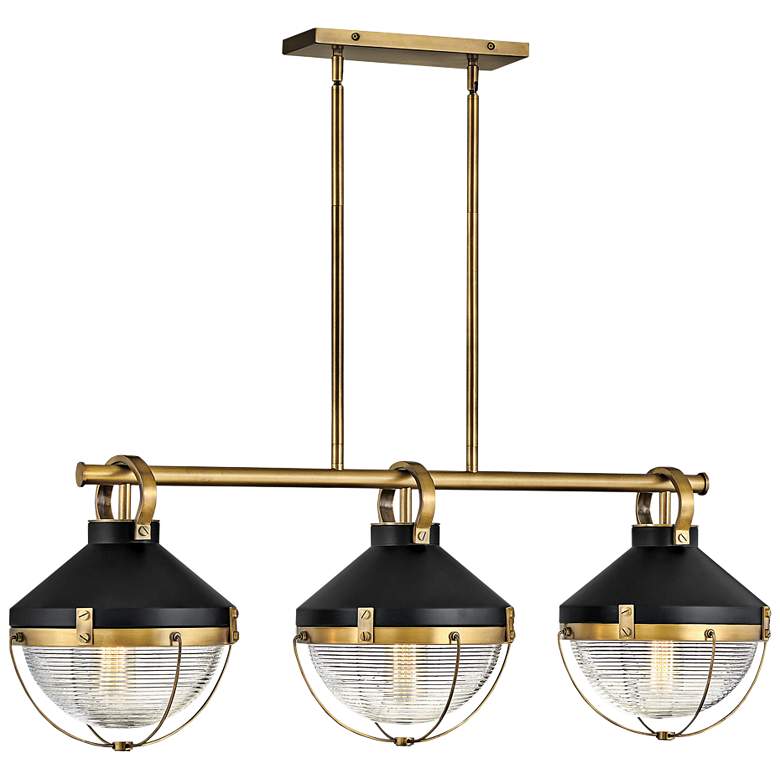 Image 1 Hinkley Crew 42"W Heritage Brass 3-Light Linear Chandelier