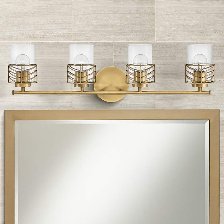 Image 1 Hinkley Della 33 3/4 inchW Lacquered Brass 4-Light Bath Light