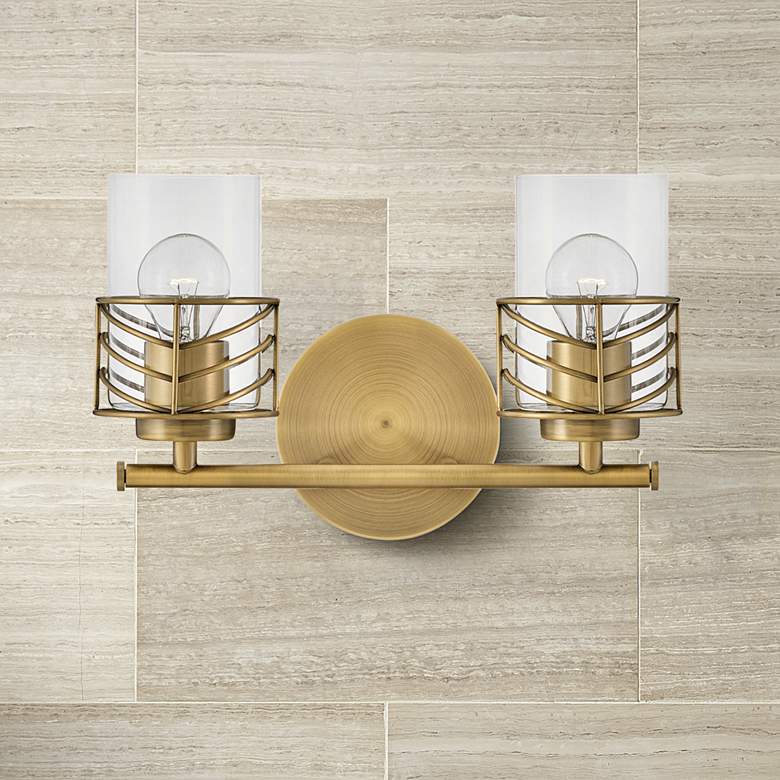 Image 1 Hinkley Della 9 1/2"H Lacquered Brass 2-Light Wall Sconce
