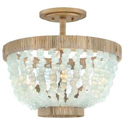 Hinkley Dune 16" Sea Grass and Burnished Gold Semi-Flush Ceiling Light
