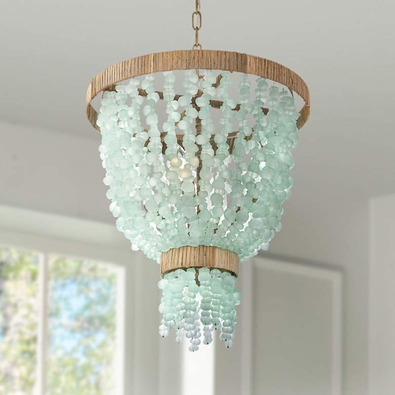 Image 1 Hinkley Dune 18" Wide Gold Blue Sea Glass Beaded 4-Light Pendant