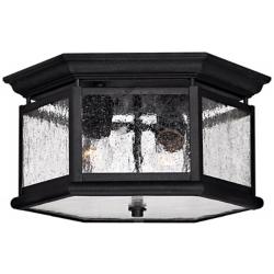 Hinkley Edgewater 13&quot; Wide Black and Water Glass Outdoor Ceiling Light