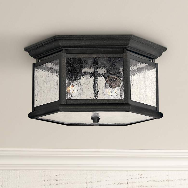 Image 1 Hinkley Edgewater 13" Wide Black and Water Glass Outdoor Ceiling Light
