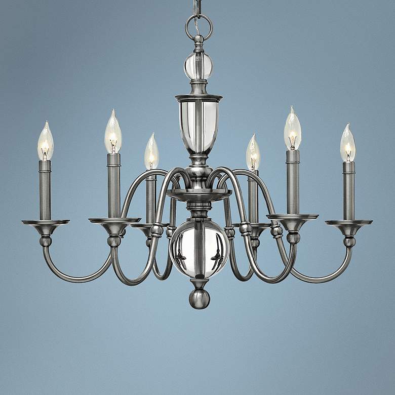 Image 1 Hinkley Eleanor 27 1/2" Antique Nickel 6-Light Candelabra Chandelier