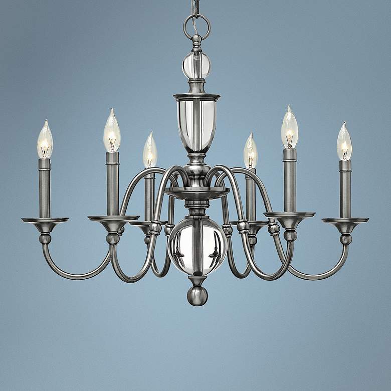 Image 1 Hinkley Eleanor 27 1/2 inch Antique Nickel 6-Light Candelabra Chandelier