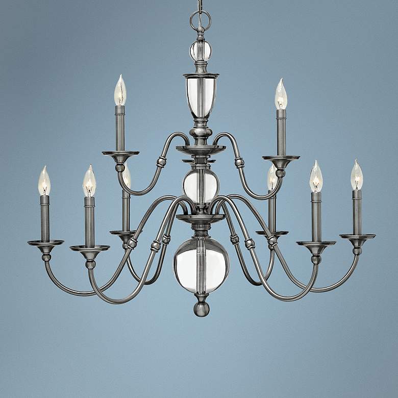 Image 1 Hinkley Eleanor 35 1/4 inchW Antique Nickel 9-Light Chandelier