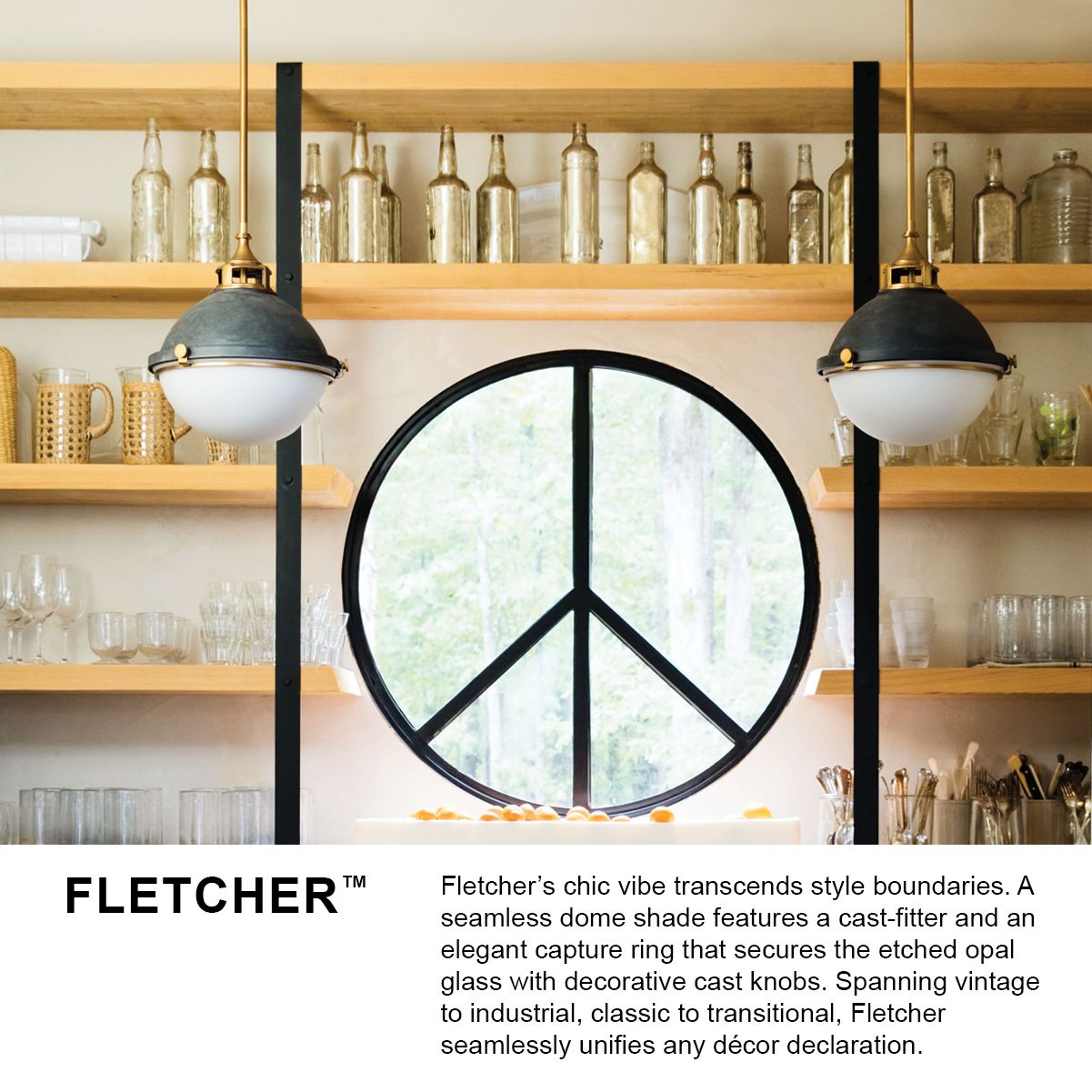 Hinkley Fletcher 18" Wide Aged Zinc and Gold Pendant Light