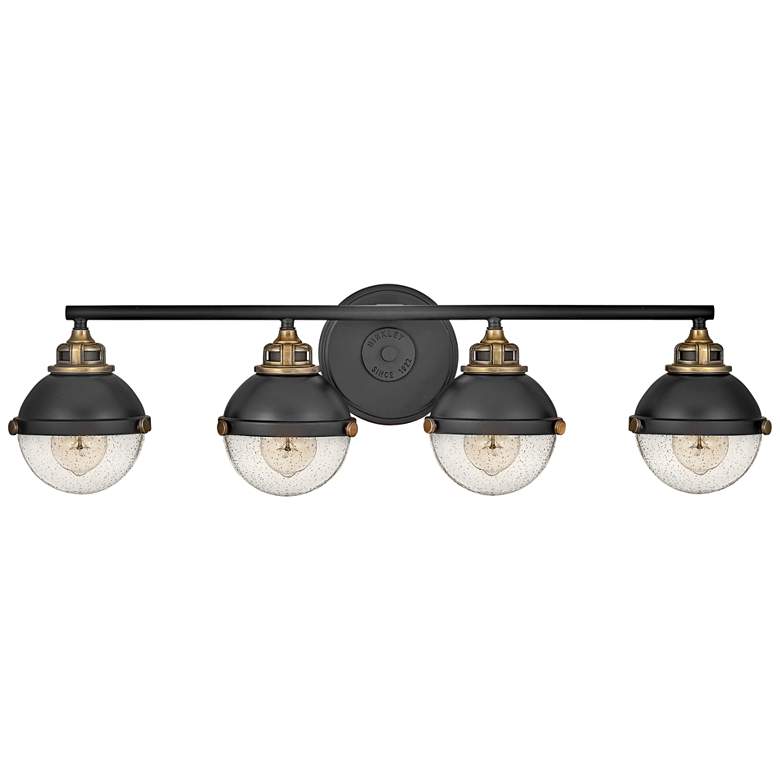 Image 1 Hinkley Fletcher 32" Wide Seeded Glass and Black 4-Light Bath Light