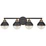 1_Hinkley Fletcher 32" Wide Seeded Glass and Black 4-Light Bath Light