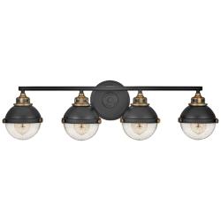 Hinkley Fletcher 32" Wide Seeded Glass and Black 4-Light Bath Light