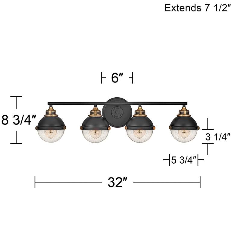 Image 2 Hinkley Fletcher 32" Wide Seeded Glass and Black 4-Light Bath Light more views