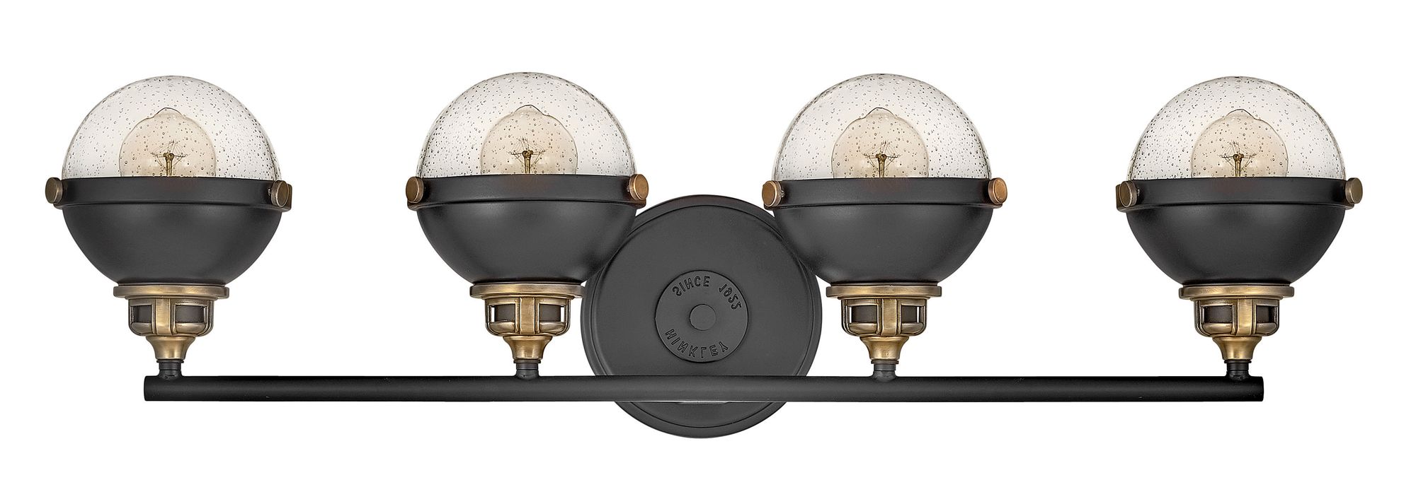 Image 5 Hinkley Fletcher 32" Wide Seeded Glass and Black 4-Light Bath Light more views