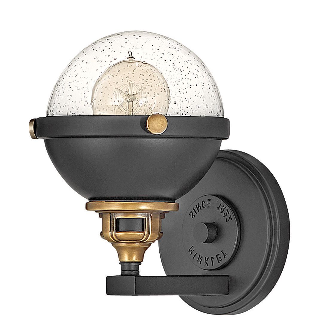 Image 7 Hinkley Fletcher 8 1/2" High Black and Brass Dome Wall Sconce more views