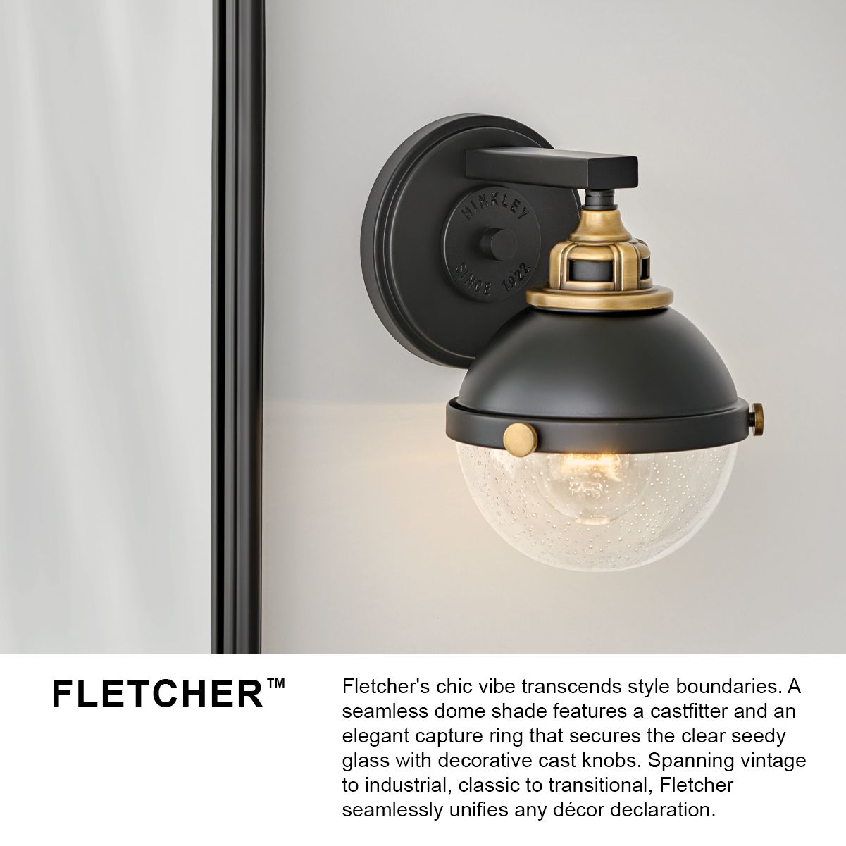 Hinkley Fletcher 8 1/2" High Black and Brass Dome Wall Sconce