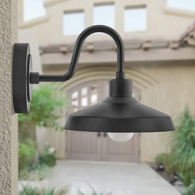 Image 1 Hinkley Forge 9" High Industrial Black Outdoor Barn Wall Light