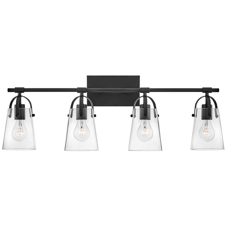 Image 1 Hinkley Foster 32" Wide 4-Light Black Clear Glass Vanity Bath Light