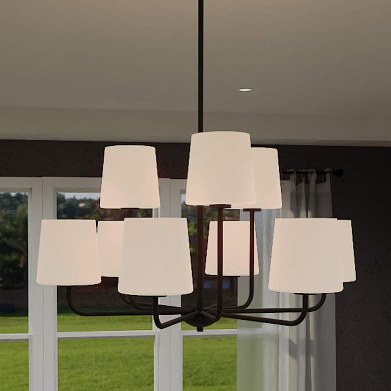 Image 1 Hinkley Gallagher 32" Wide 9-Light Two Tier Matte Black Chandelier