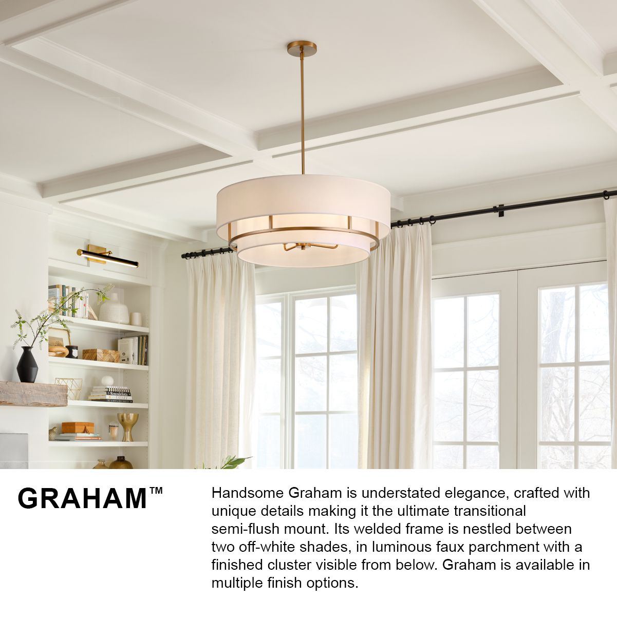 Hinkley Graham 23" Wide Lacquered Brass 4 Light Ceiling Light