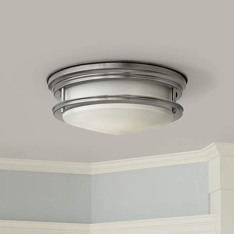 Image 1 Hinkley Hadley 12" Wide Antique Nickel Opal Ceiling Light
