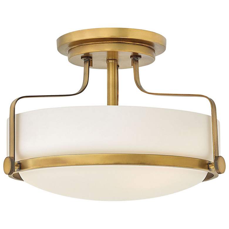 Image 1 Hinkley Harper 14" Wide Brass and White Glass Semi-Flush Ceiling Light