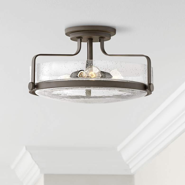 Image 1 Hinkley Harper 18" Wide Bronze and Seeded Glass Ceiling Light